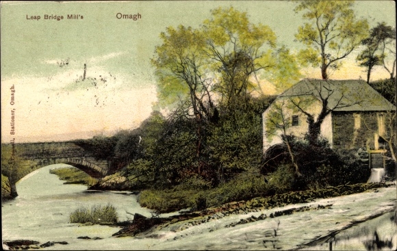 Postcard Omagh Derry Londonderry Northern Ireland, Leap Bridge Mill's