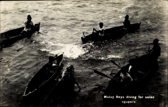 Ak Singapore Singapur, Malay boys diving for coins