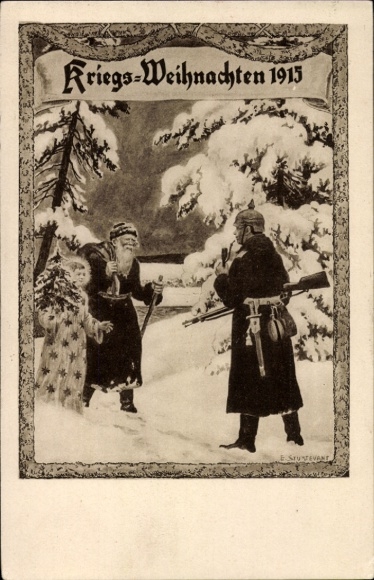 Ak Glückwunsch Weihnachten, Kriegsweihnachten 1915, Soldat, Weihnachtsmann