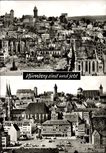 Ak Nürnberg in Mittelfranken, Hauptmarkt nach 1945, Kriegszerstörung, Wiederaufbau