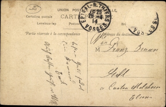 Postcard Épinal Lorraine Vosges, station square, tram