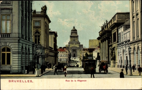 Postcard Brussels Brussels, Rue de la Régence, Street Train