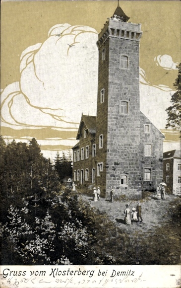 Ak Demitz Thumitz in Sachsen, Klosterberg, Turm, Menschen, Landschaft, Wolken