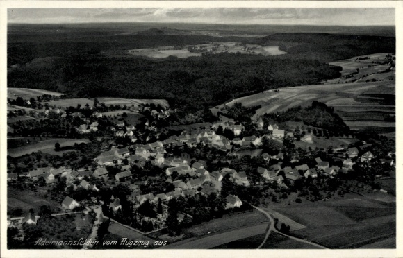 Postcard Adelmannsfelden in Württemberg, aerial photograph