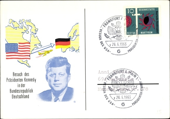 Postcard President Kennedy&#39;s visit to the Federal Republic of Germany, Frankfurt am Main 1963