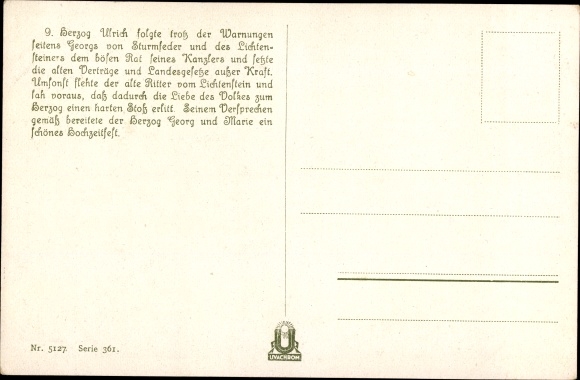 Artist PC Klein, E., Lichtenstein, novel by Wilhelm Hauff, Duke Ulrich