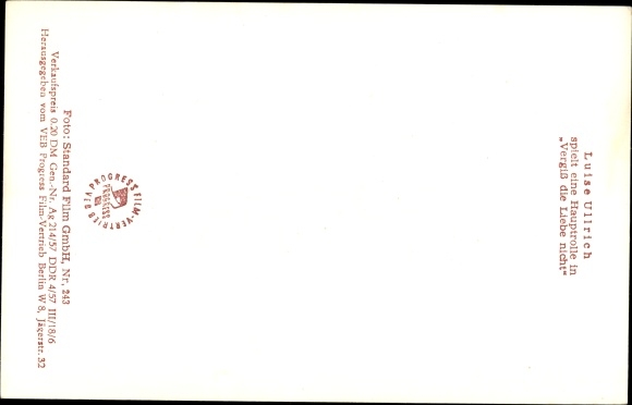Postcard actress Luise Ullrich, don&#39;t forget love, portrait