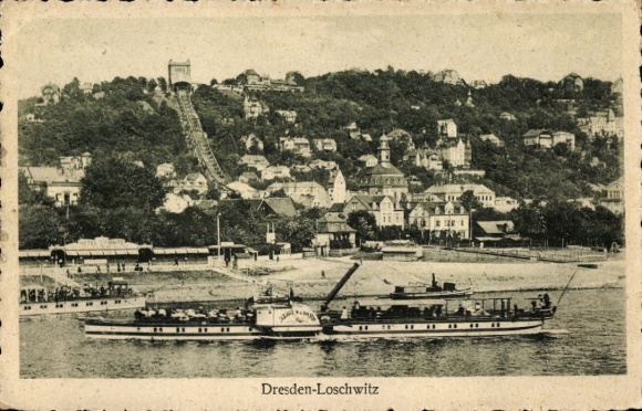 Ak Dresden Loschwitz, Dampfer mit dem Ort