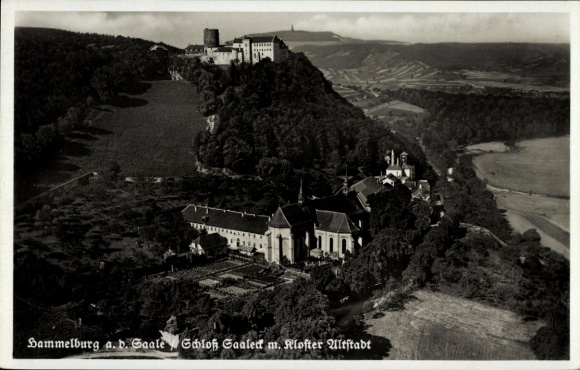 Postcard Hammelburg in Lower Franconia Bavaria, Saaleck Castle, aerial photograph, Old Town Monastery