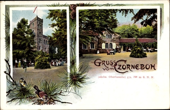 Postcard Cunewalde in the district of Bautzen, inn, owner Ernst Kalauch, observation tower, Czorneboh