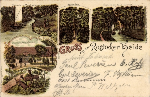 Chromo-Litho Rostocker Heide Rostock Mecklenburg, canal, oak, forester's house