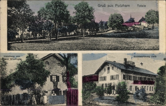Postcard Potzham Taufkirchen in the district of Munich Upper Bavaria, long shot, action Franz Winsinger, good calf
