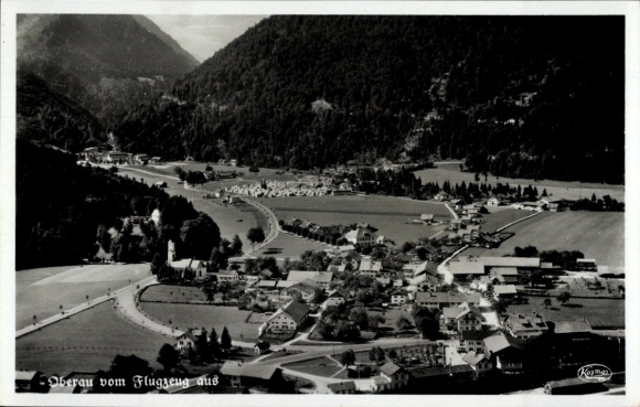 Postcard Oberau in Upper Bavaria, aerial photograph