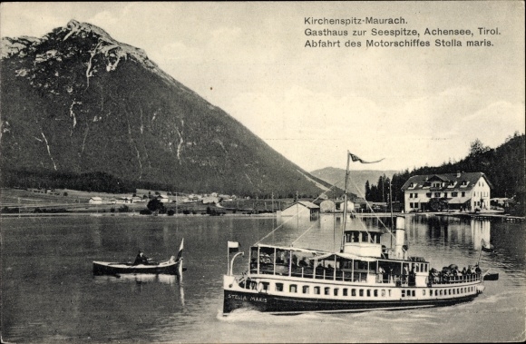 KP Kirchenspitz Maurach Eben am Achensee in Tirol, Gasthaus zur Seespitze, statek motorowy Stella maris