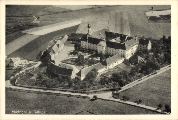 Ak Mödingen in Schwaben, Kloster Maria Medingen, Fliegeraufnahme
