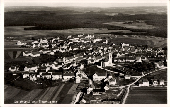 Postcard Schrozberg in Württemberg, aerial photograph