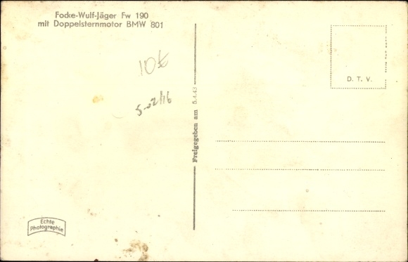 Postcard Focke Wulf Fw 190, fighter plane, Luftwaffe