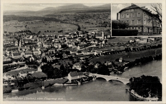Ak Rheinfelden in Baden, Luftaufnahme von Rheinfelden, Brücke, Wohnhäuser, Gasthaus zur Sängerhal