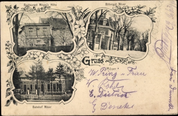 Ak Möser Sachsen Anhalt, Restaurant Möser's Höhe, Rittergut, Bahnhof