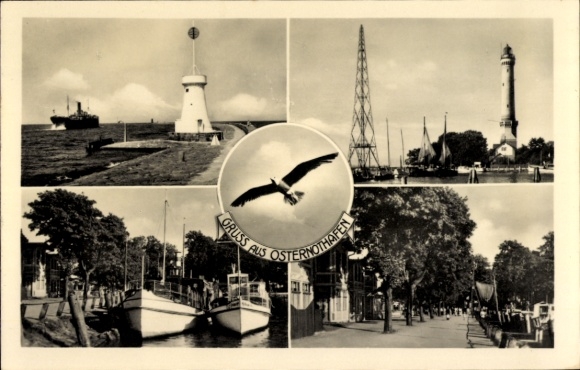 Postcard Chorzelin Easter Harbor Świnoujście Swinoujscie Pomerania, lighthouse, pier, boats