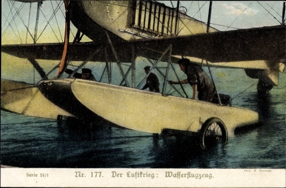 Postcard The air war, seaplane, Imperial and Royal Navy, air force, Hansa Brandenburg