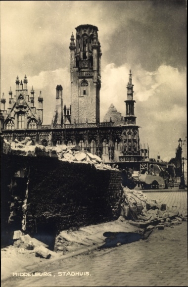 Photo Middelburg Zeeland Netherlands, Stadhuis, war damage, II WW