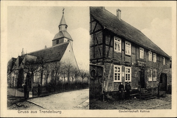 Postcard Trendelburg in northern Hesse, Kohlus inn, church