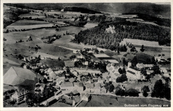 Postcard Gotteszell in Lower Bavaria, aerial photograph