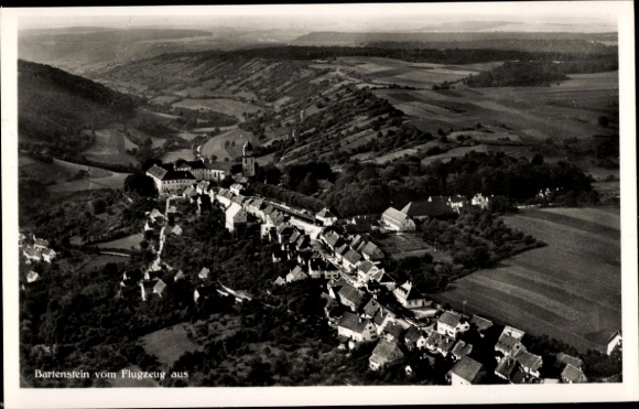 Postcard Bartenstein Schrozberg in Württemberg, aerial photograph of charming landscape, from an aircraft
