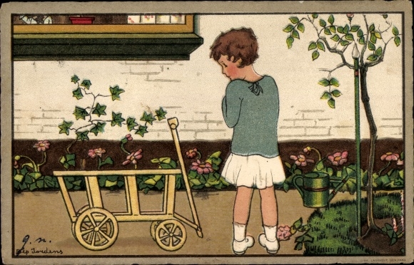 Künstler Ak Jordens, Bep, Die Roos kan prikken, Mädchen im Garten