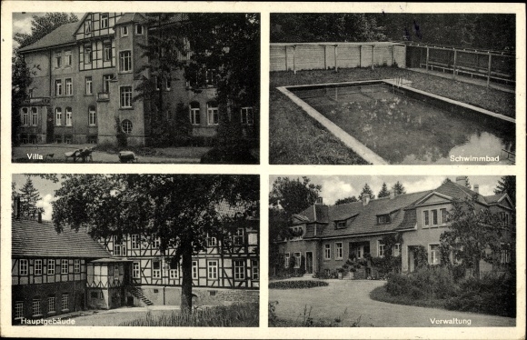 Postcard Tiefenbrunn Rosdorf Lower Saxony, state sanatorium Rasemühle, swimming pool, administration