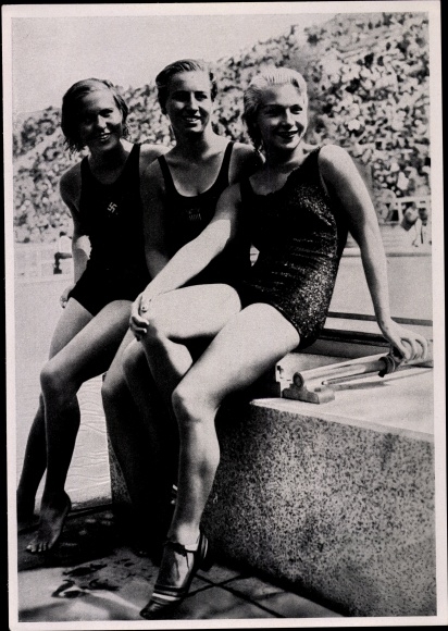 Sammelbild Olympia 1936, Turmspringerinnen Käte Kohler, Velma Dunn und Dorothy Poynton