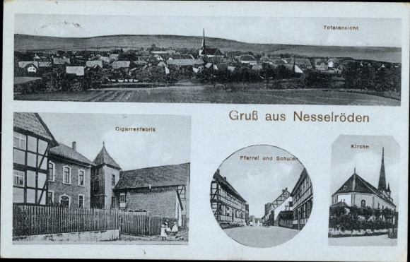 Ak Nesselröden Duderstadt im Eichsfeld, Gesamtansicht, Zigarrenfabrik, Kirche, Pfarrei, Schulen