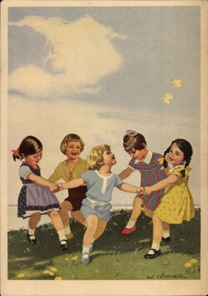 Artist Postcard Jüttner, W., Advertising Indanthren Textiles, Children Dancing