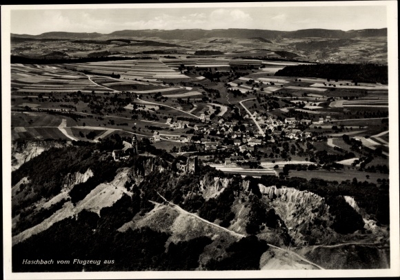 Postcard Haschbach on Remigiusberg in the Palatinate, panorama, Kusel, Lichtenberg castle ruins, aerial photo