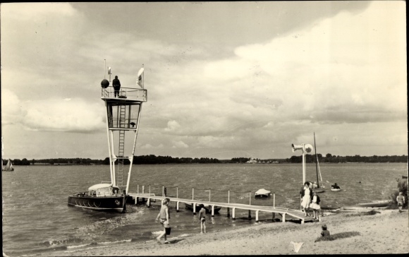 Postcard Goyatz Schwielochsee in Lower Lusatia, beach, tower, jetty, boat