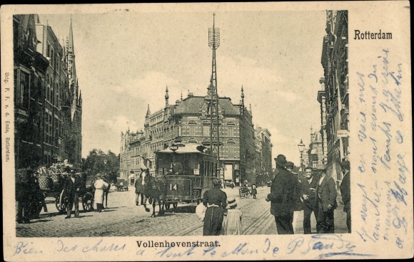 Postcard Rotterdam South Holland Netherlands, Vollenhovenstraat, horse tram 14