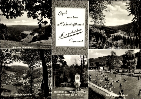 Postcard Heigenbrücken in the Spessart Lower Franconia, Bächles Wiesental, Lohrgrundtal, spring swimming pool