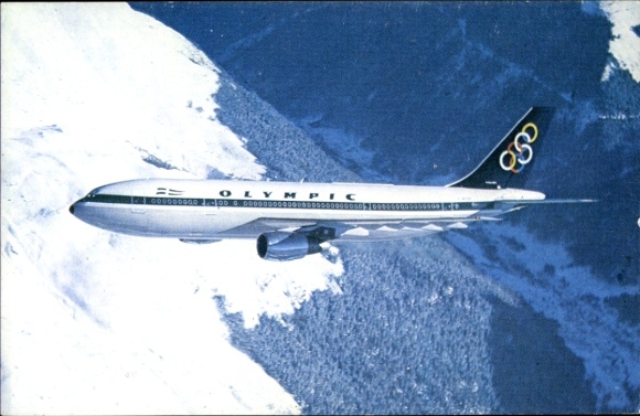 Postcard Greek passenger aircraft, Airbus A300, Olympic Airways