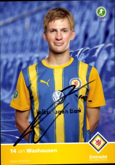 Autograph card footballer Jan Washausen, Eintracht Braunschweig, autograph