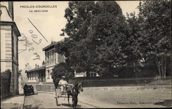 Ak Presles Val d'Oise, La demi lune, Kutschen, Pferd