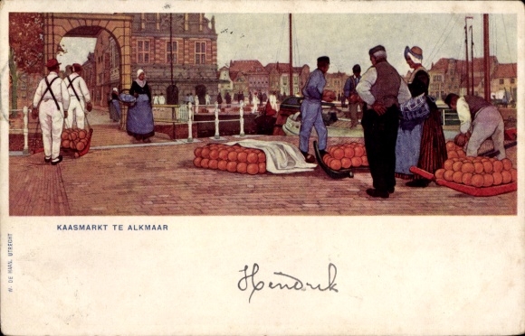 Artist Postcard Alkmaar North Holland Netherlands, Kaasmarkt, cheese market