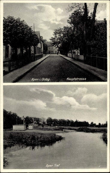 Postcard Apen in Oldenburg Ammerland, Hauptstrasse, Aper Tief