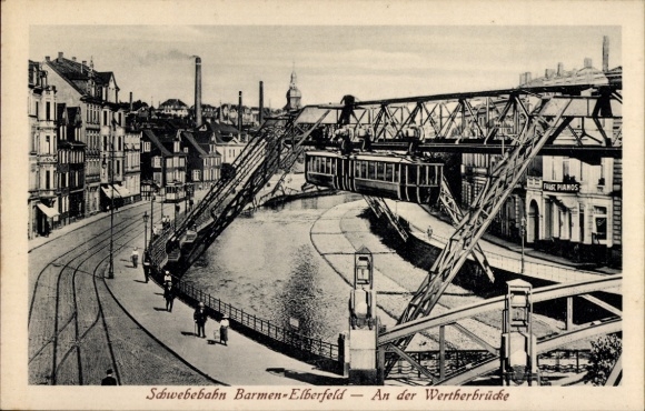Ak Barmen Elberfeld Wuppertal in Nordrhein Westfalen, Wertherbrücke, Schwebebahn