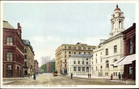 Ak Portland Maine USA, Congress Street ten zuiden van Market