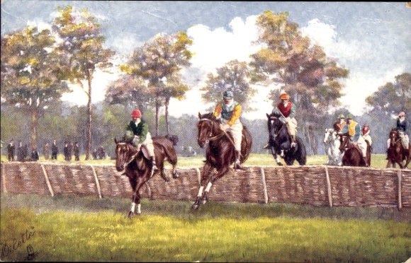 Artist Postcard rider jumping over a hurdle, sport, Tuck and Sons 9118