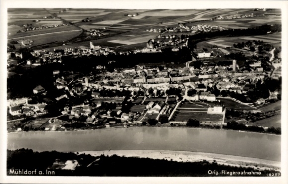 Ak Mühldorf am Inn Oberbayern, Fliegeraufnahme