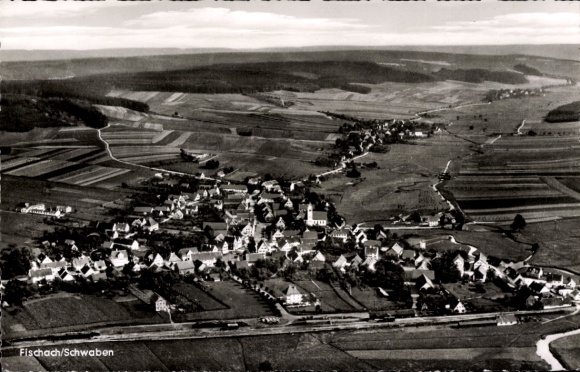 Postcard Fischach in Schwaben, aerial photograph