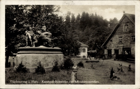 Ak Mägdesprung Harzgerode am Harz, Kunstguss-Bildwerke des Eisenhüttenwerkes