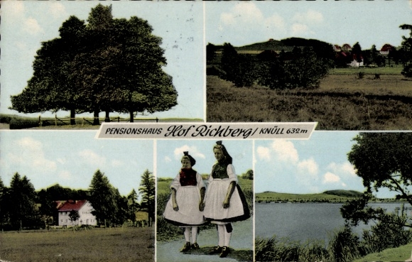 Ansichtkaart Schwarzenborn am Knüll Hesse, Pensionshaus Hof Richberg, gedeeltelijke uitzichten, traditionele kostuums